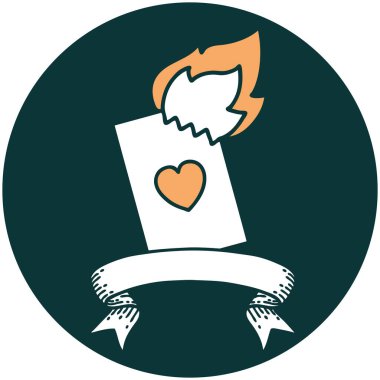 alevli kart pankartıyla dövme biçimi simgesi