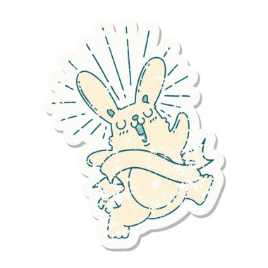 Dövme stili eski bir çıkartma. Zıplayan tavşan.