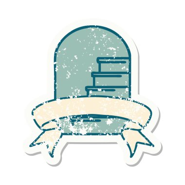 Eski bir çıkartma ve basamaklara açılan bir kapı.