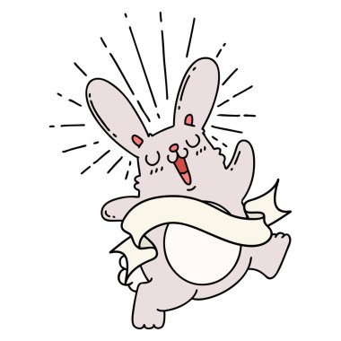 Dövme stili hoplayıp zıplayan tavşanlı parşömen.