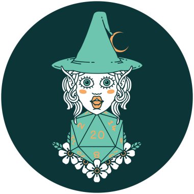 Doğal yirmilik zarlı elf büyücü karakteri simgesi