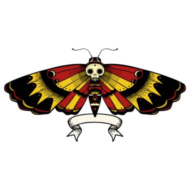 Geleneksel dövmeli ölüm bayrağı, baş güve.