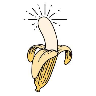 Geleneksel dövmeli, soyulmuş muz resmi.