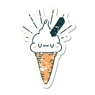 Dövme stili dondurma karakterinin eski bir çıkartması.