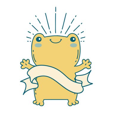 Dövme stili mutlu kurbağa dövmeli parşömen.