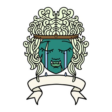 Retro Dövme Biçimi Ağlayan Ork barbar karakter yüzü