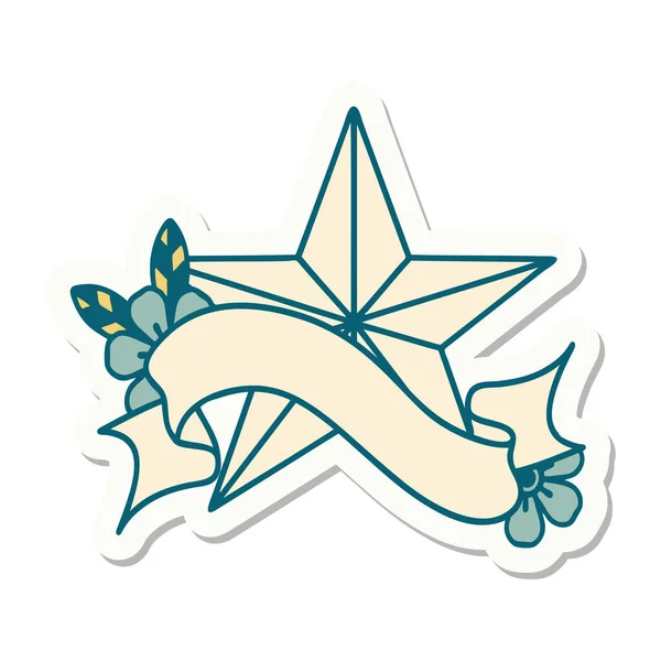 Autocollant Style Tatouage Avec Bannière Une Étoile — Image vectorielle