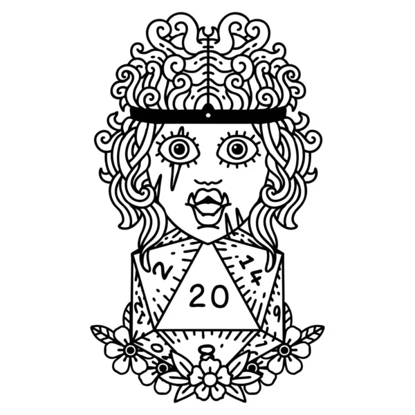 Черно Белые Татуировки Линии Стиль Орк Варвар Природными Двадцать Кубиков — стоковый вектор