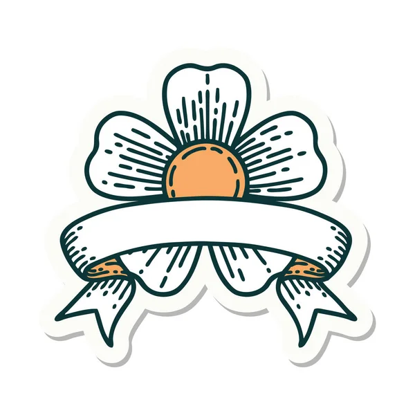 Tattoo Stijl Sticker Met Banner Van Een Bloem — Stockvector