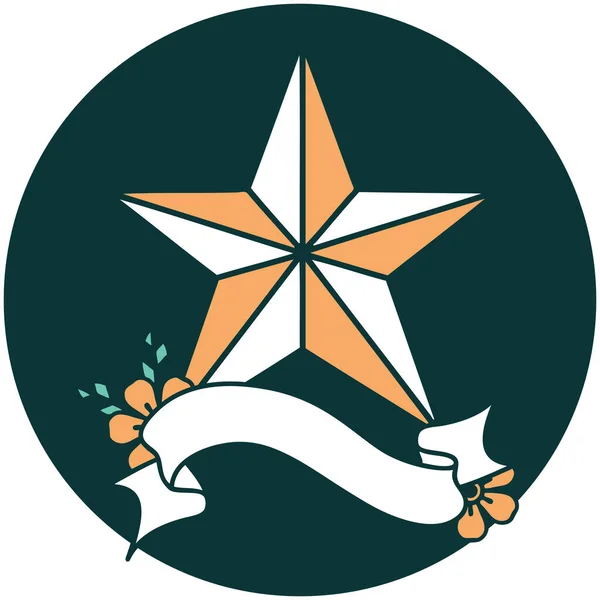 星のバナーのタトゥースタイルのアイコン — ストックベクタ