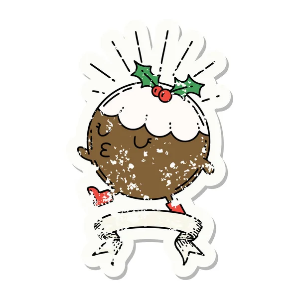 Vieux Autocollant Porté Style Tatouage Personnage Pudding Noël Marche — Image vectorielle