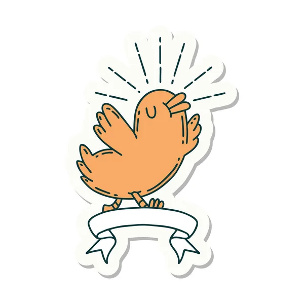 纹身风格的贴纸快乐的小鸟 — 图库矢量图片
