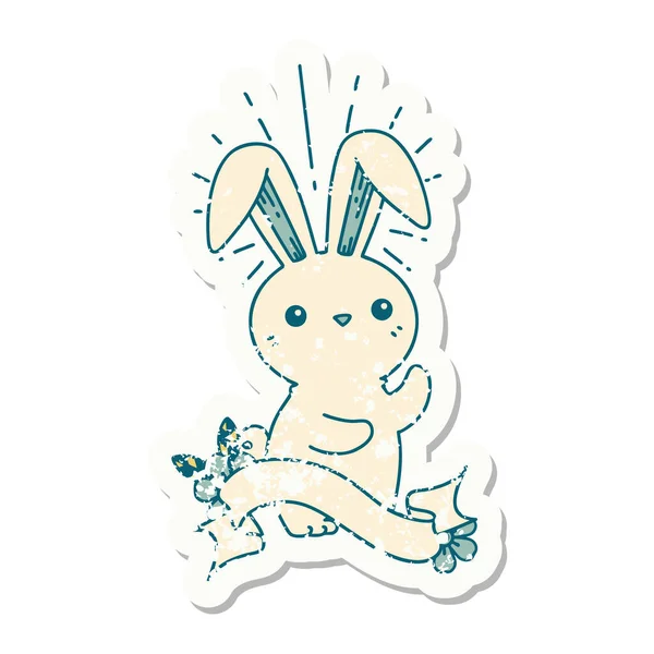穿旧的纹身风格的贴纸可爱的兔子 — 图库矢量图片
