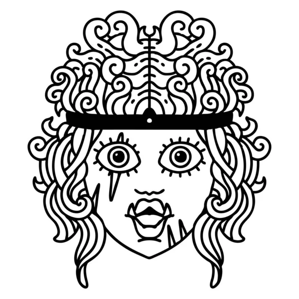 Лицо Черно Белой Татуировки Стиле Орка Варвара — стоковый вектор