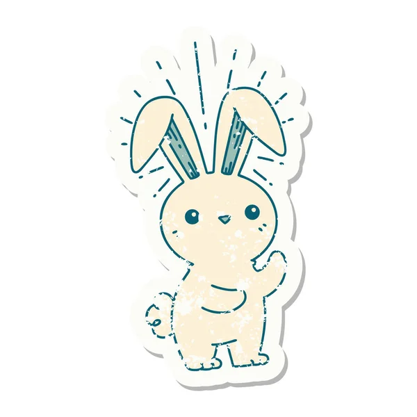 穿旧的纹身风格的贴纸可爱的兔子 — 图库矢量图片
