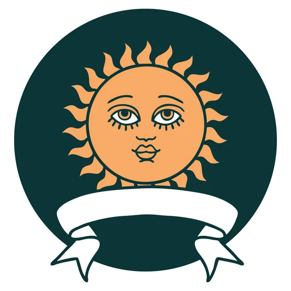 Tattoostil Ikone Mit Banner Einer Sonne Mit Gesicht — Stockvektor