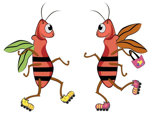 Cartoon bugs or cockroaches on rollers — Stock Photo, Image