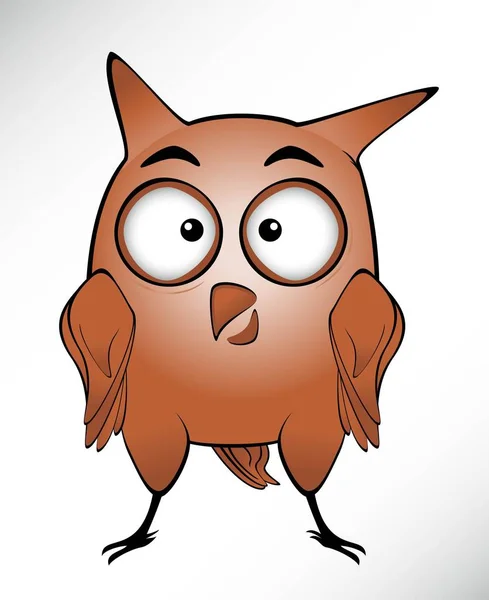 Fun cartoon brown owl with big eyes — Stock Photo, Image