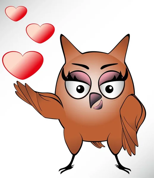 Fun cartoon brown owl with big eyes — Stock Photo, Image