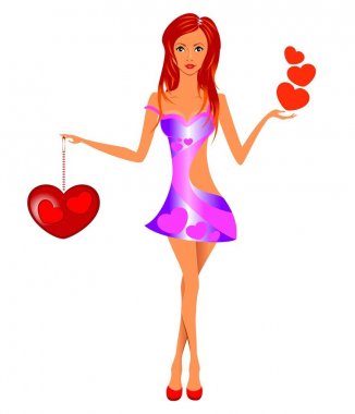 valentine ile pembe elbiseli güzel kızla