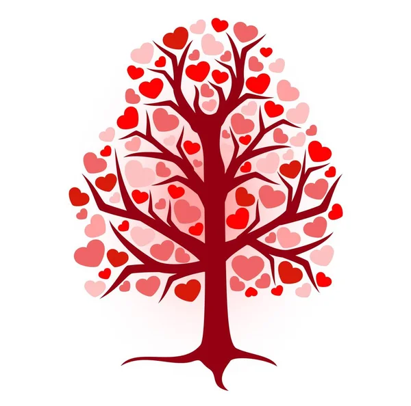 Illustration Brown Tree Red Hearts White Background — Stock Photo, Image