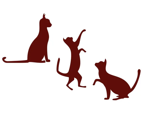 Abbildung Brauner Katzensilhouetten Auf Weißem Hintergrund — Stockfoto