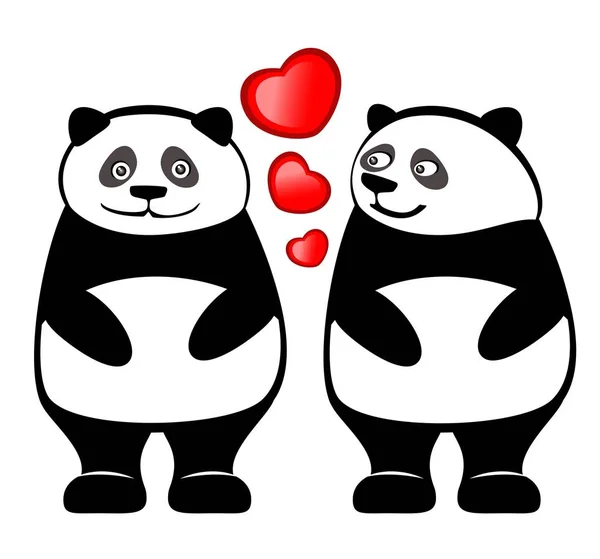 Cute Big Panda Bear Love Hearts White Background Illustration — 스톡 사진