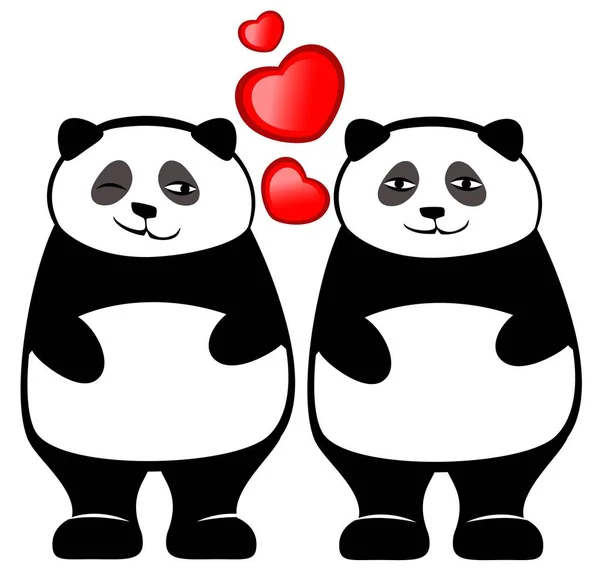 Bonito Grande Panda Urso Amor Com Corações Fundo Branco Ilustração — Fotografia de Stock