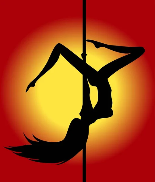 Black Silhouette Girl Dancing Pole Pole Poly Dance — Stock Vector