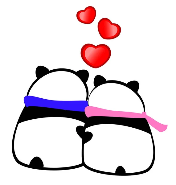 Cute Big Panda Bear White Background Scarves Love Illustration — ストックベクタ