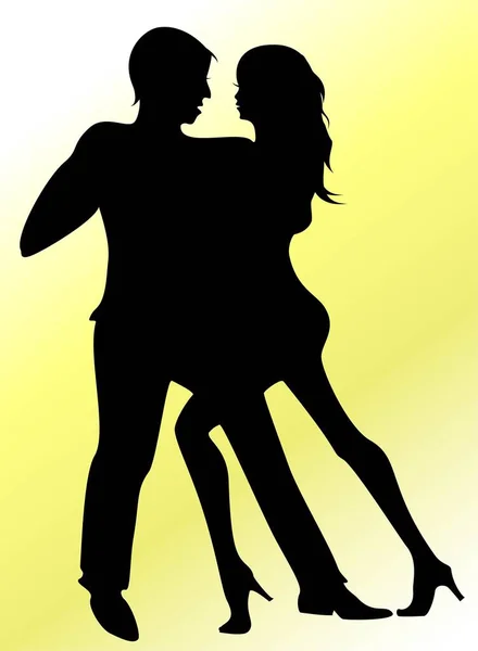 在一个白色背景上的激情舞蹈插图中一对情侣的轮廓 — 图库矢量图片
