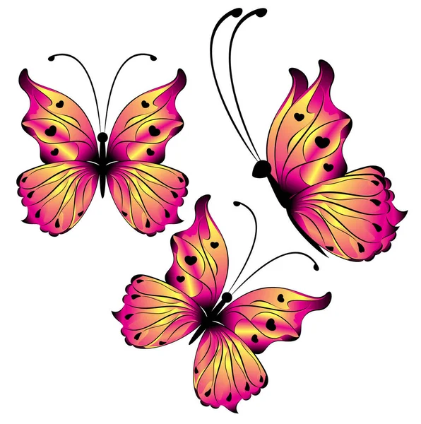Jasně Růžové Motýli Bílém Pozadí Ilustrace — Stock fotografie