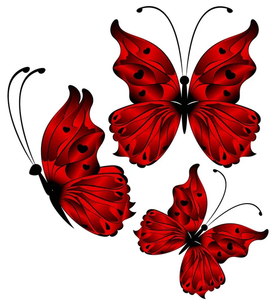 Fényes Gyönyörű Piros Pillangók Egy Fehér Háttér Illusztráció — Stock Fotó