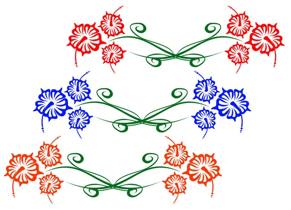 Lyse Smukke Blå Røde Blomster Hvid Baggrund Illustration - Stock-foto
