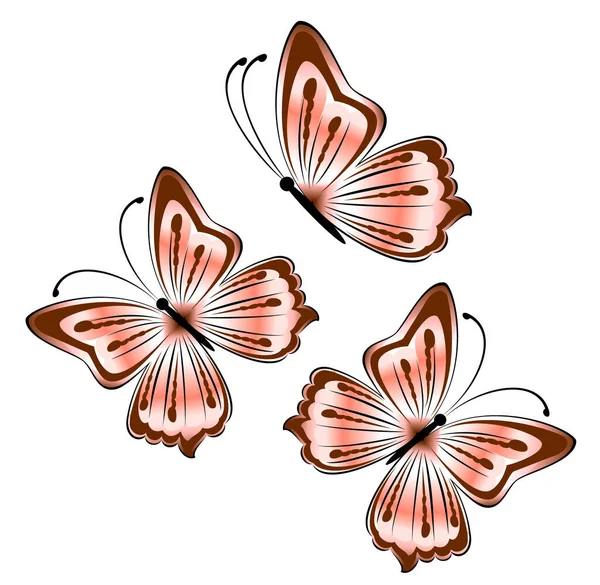 白色底图上明亮的粉红蝴蝶 — 图库矢量图片