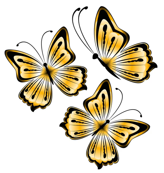白色底图上明亮的黄色蝴蝶 — 图库矢量图片