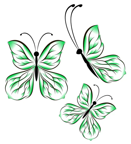 白色底图上的明亮美丽的绿色蝴蝶 — 图库矢量图片