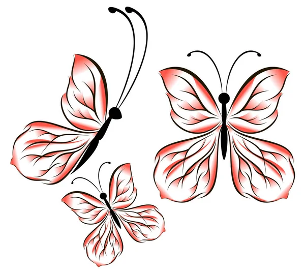 Mariposas Color Rosa Brillante Sobre Fondo Blanco Ilustración — Vector de stock