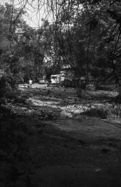 Paisaje Ciudad Filmado Blanco Negro — Foto de Stock