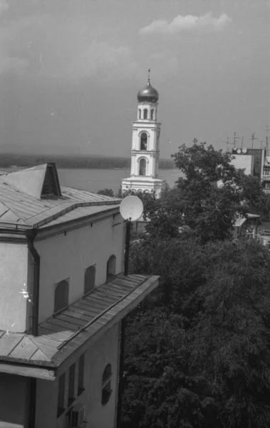 Paisagem Cidade Filmado Filme Preto Branco — Fotografia de Stock