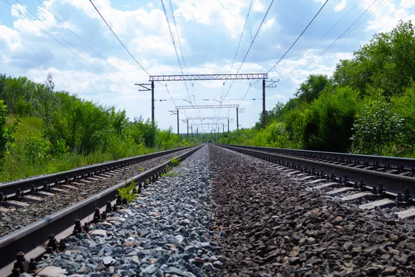 Eisenbahnen Freien Bei Schönem Wetter — Stockfoto