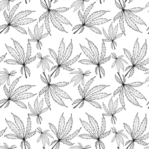 Schwarz Weißes Cannabis Blatt Muster — Stockfoto