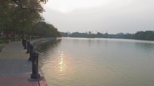 Lago Lado Parque Público Noite Verão Caminho Jardim Pista Parque — Vídeo de Stock