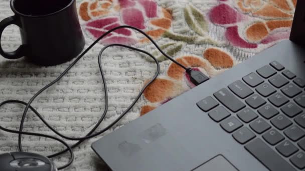 Podłączenie Kabla Myszy Komputerowej Klawiatury Laptopa Wtyczka Połączenia Sieciowego Internet — Wideo stockowe