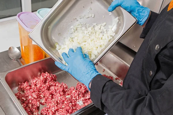 Meat Processing Plant Production Minced Meat Sausage — Stock Photo, Image