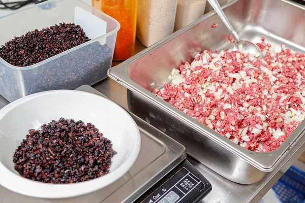 Meat Processing Plant Production Minced Meat Sausage — Stock Photo, Image