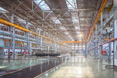 Lokomotif montaj tesisi. Atölyedeki lokomotif montaj süreci. Atölyenin genel planı