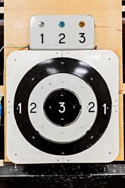 Adli tıp incelemesi. Silahları test etmek için bir cihaz. Travmatik bir silah için hedef.