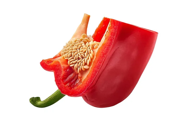 Sladký pepř se semínky. Krájené papriky izolované na bílém pozadí. Organické potraviny. — Stock fotografie