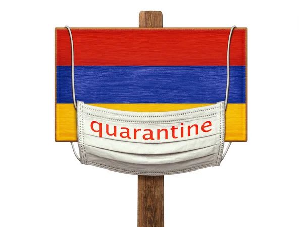Quarantine Covid Coronavirus Pandemic Armenia Medical Mask Inscription Quarantine Hangs — Stock Photo, Image